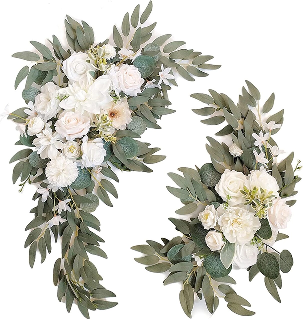 Wedding Arch Faux Flower Set - 2-Piece Greenery Garland for Ceremony and Reception Backdrop Decor (White)